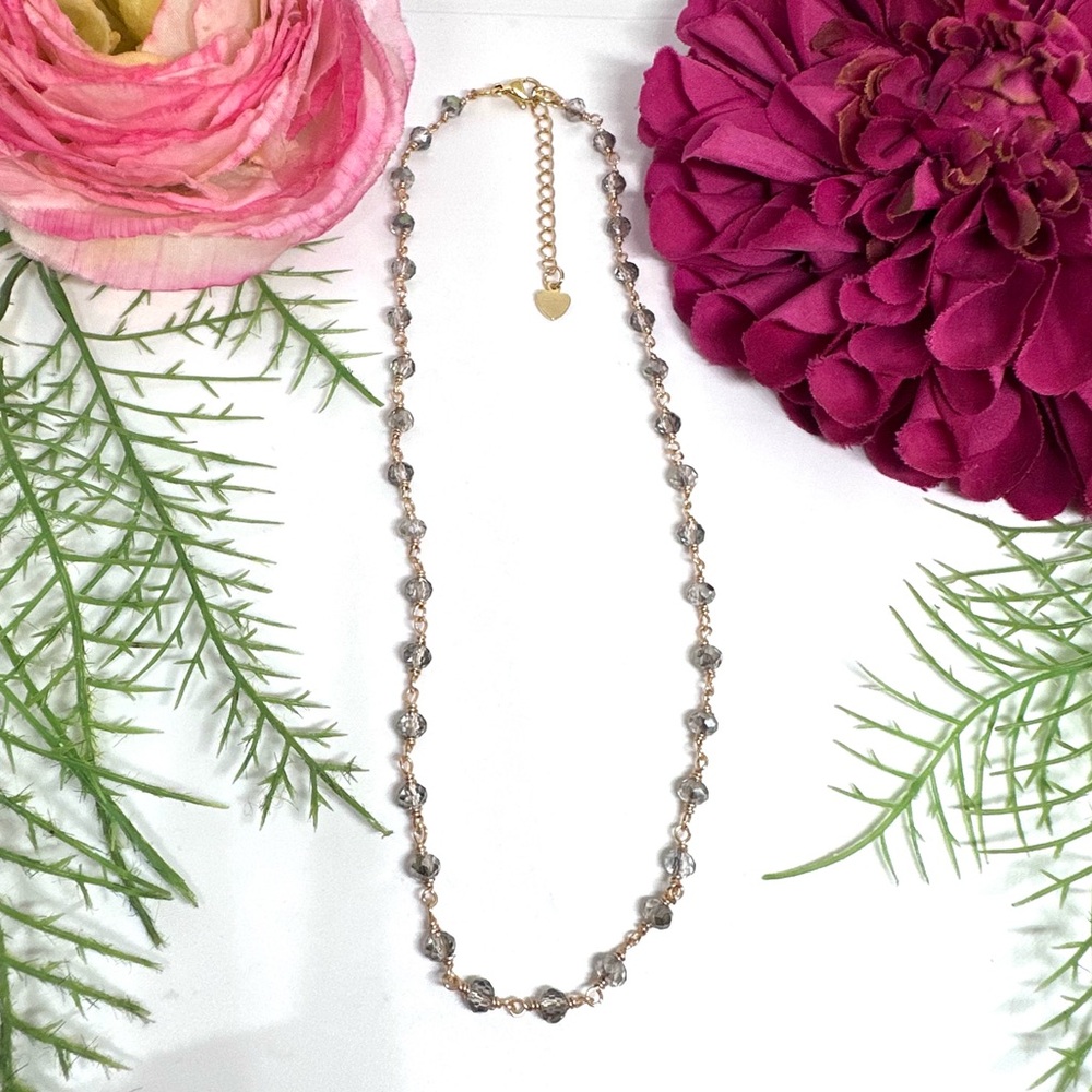 NEW⚜️Dainty Choker Smoky Crystal Beaded Necklace